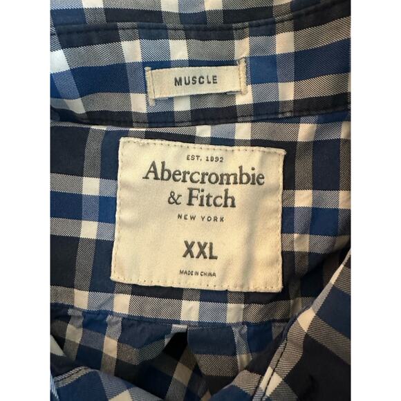 Abercrombie & Fitch Long Sleeve Blue Plaid Button Down Muscle Shirt XXL Shrunken - Picture 4 of 5